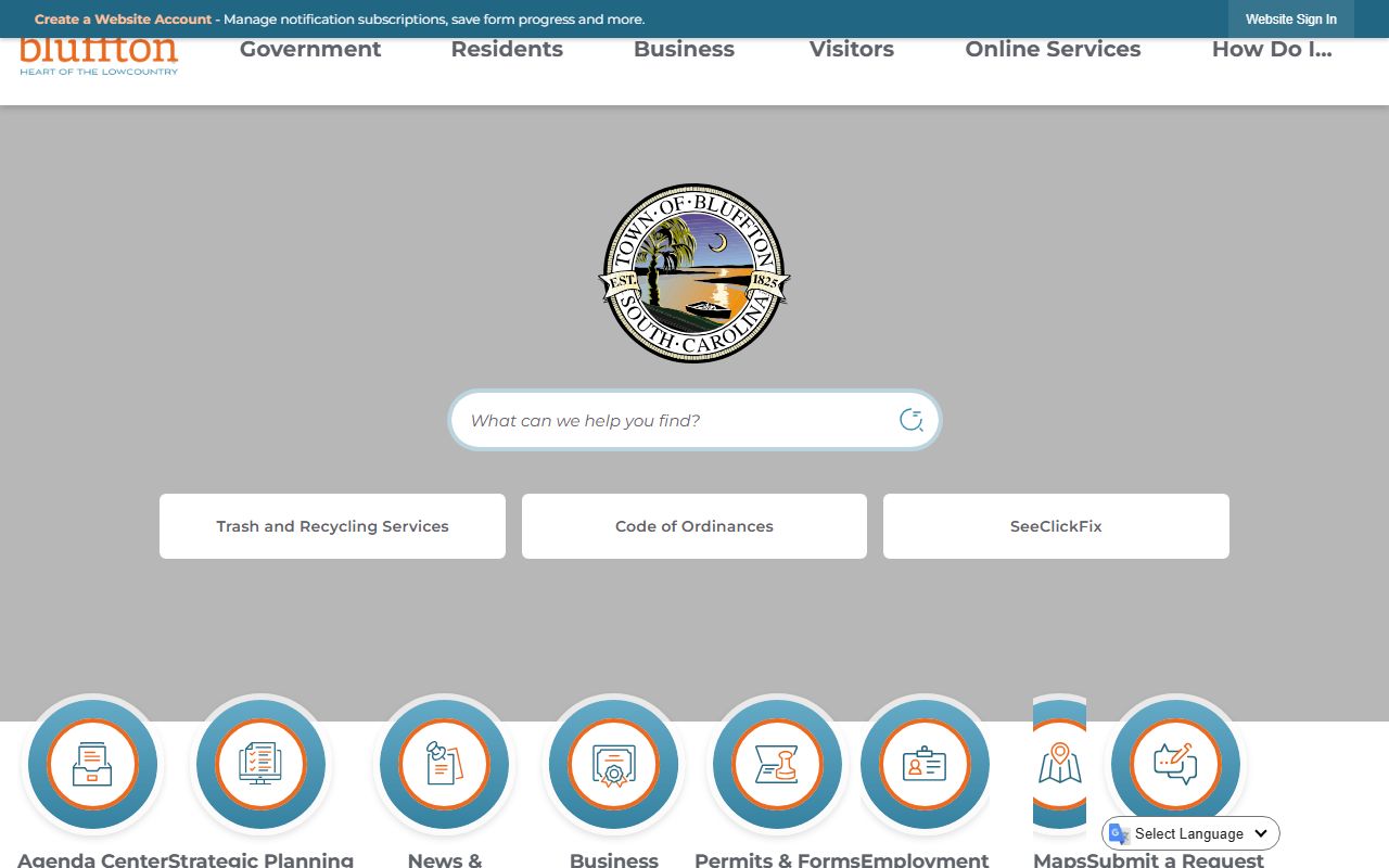 Town of Bluffton official website for court and police information