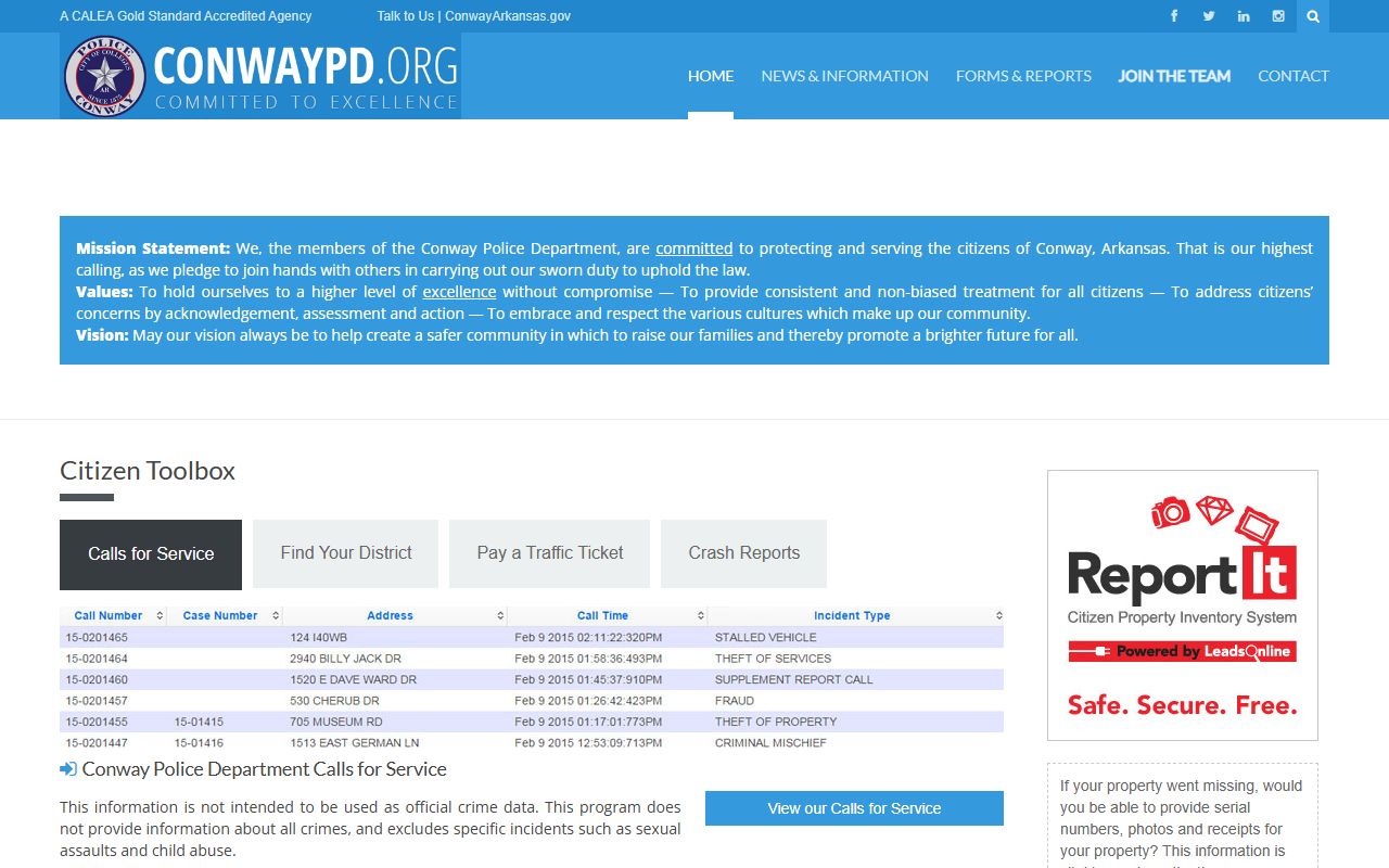 Conway Police Department for incident reports and arrest records