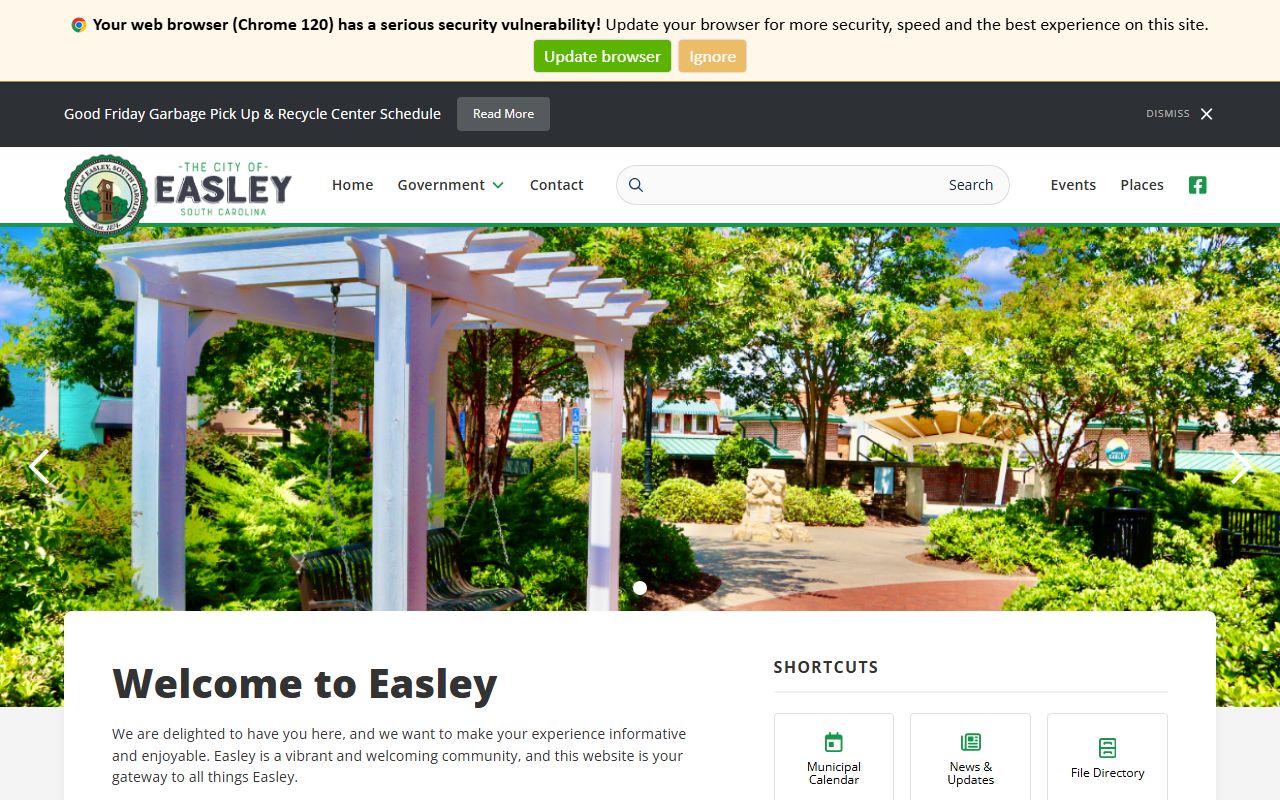 City of Easley official website for court and police information