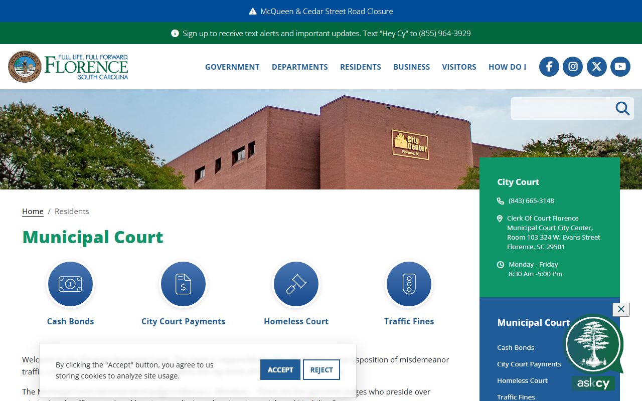 Florence Municipal Court for misdemeanor and traffic cases