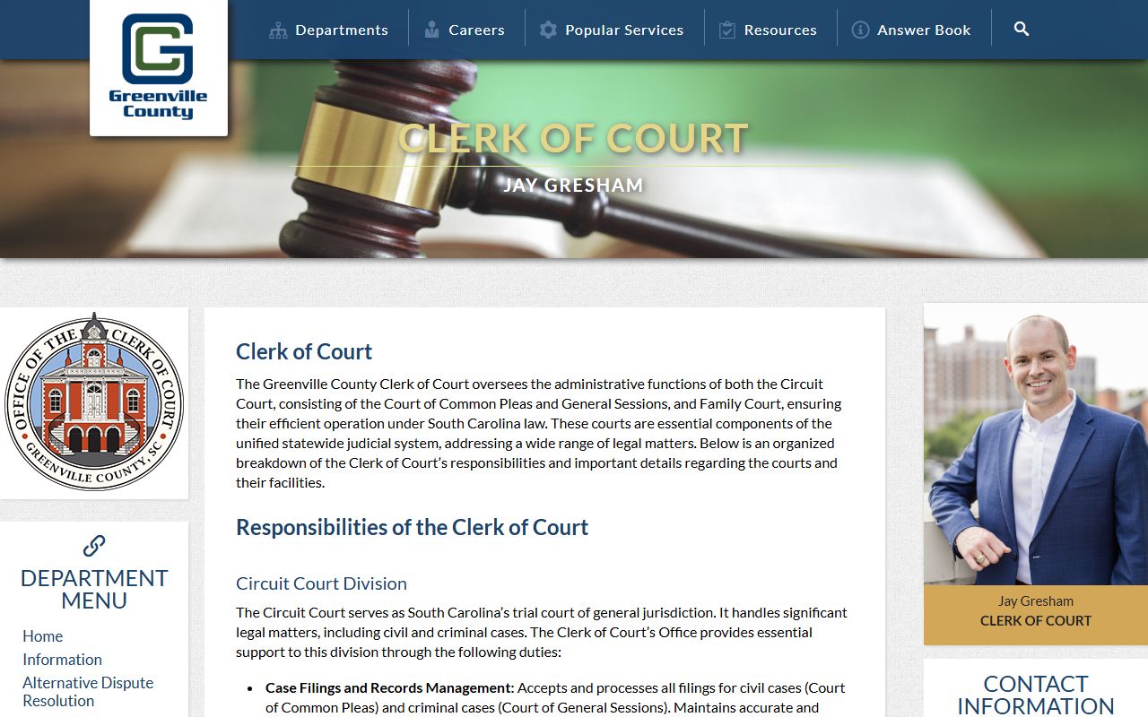 Greenville County Clerk of Court for felony records access