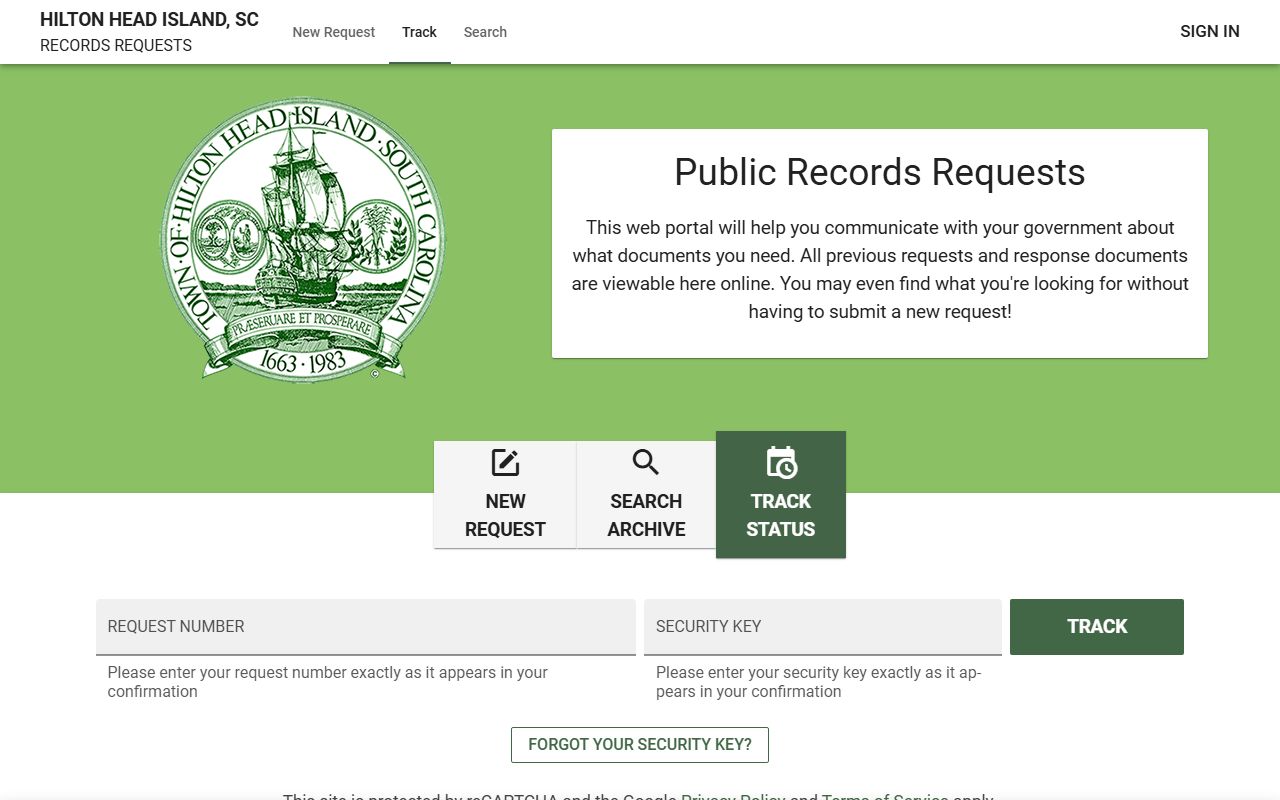 Hilton Head Island FOIA portal for public records requests