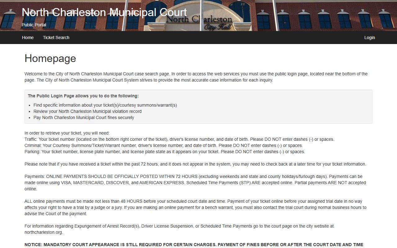North Charleston court portal for case lookup
