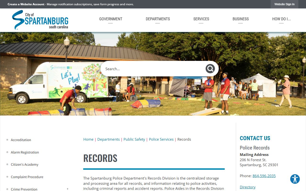 Spartanburg Police Department records request information