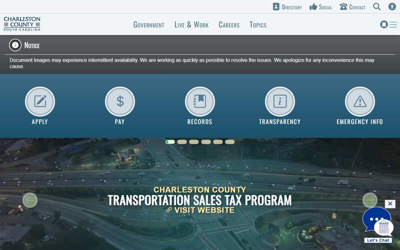 Charleston County government website for felony records and public access