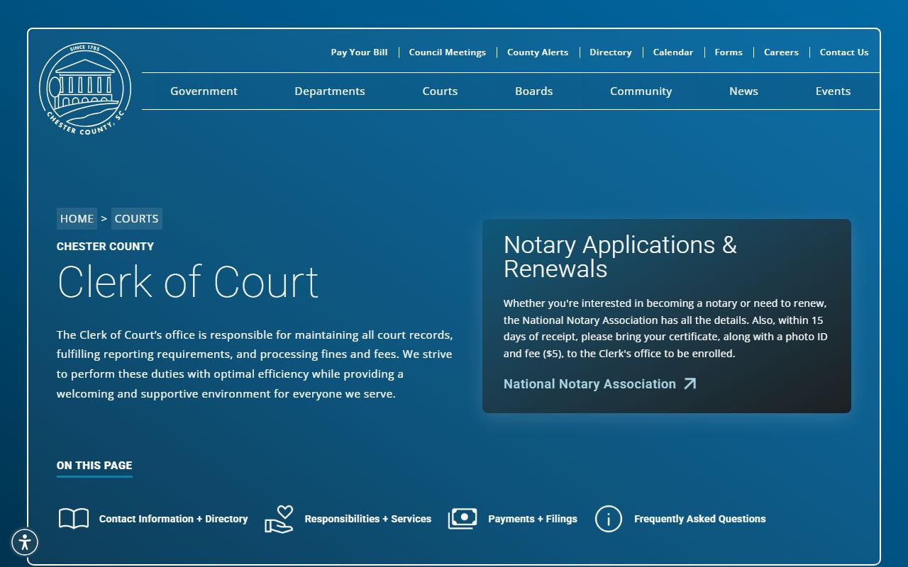 Chester County Clerk of Court for felony case records