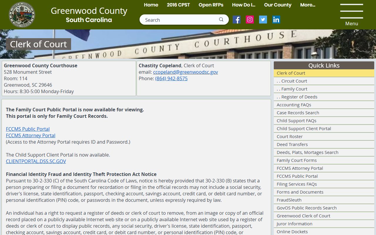 Greenwood County Clerk of Court for felony records access