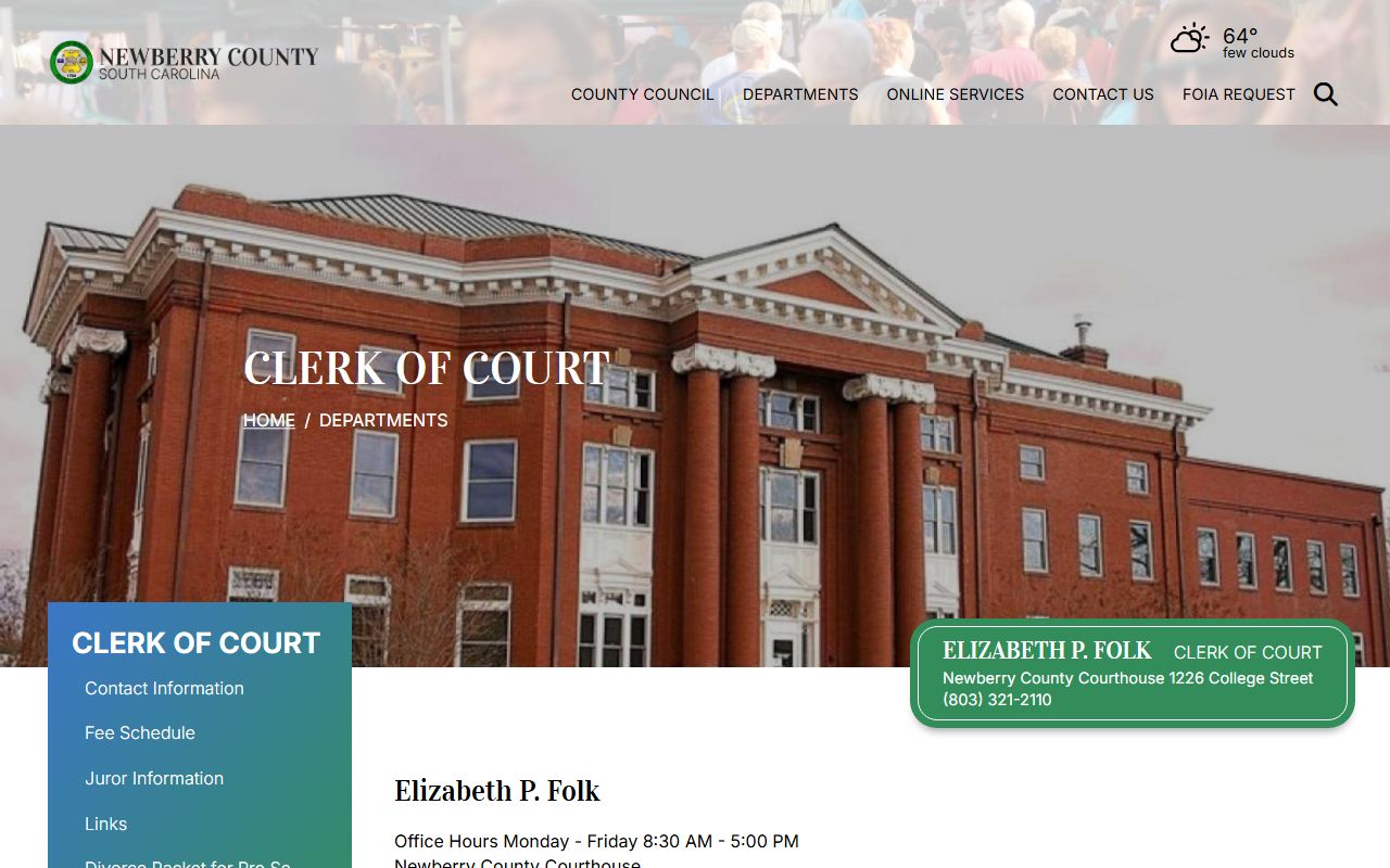 Newberry County Clerk of Court for felony records access