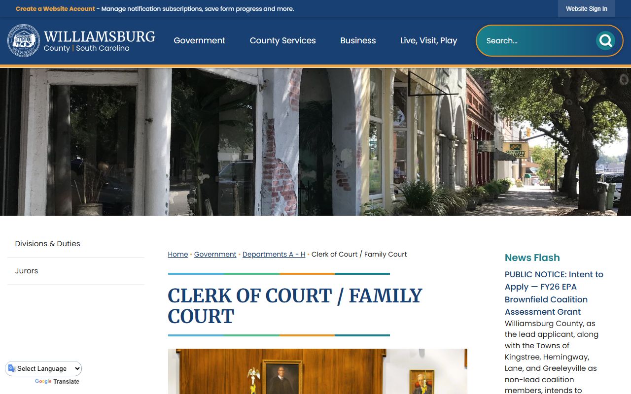 Williamsburg County Clerk of Court for felony records access