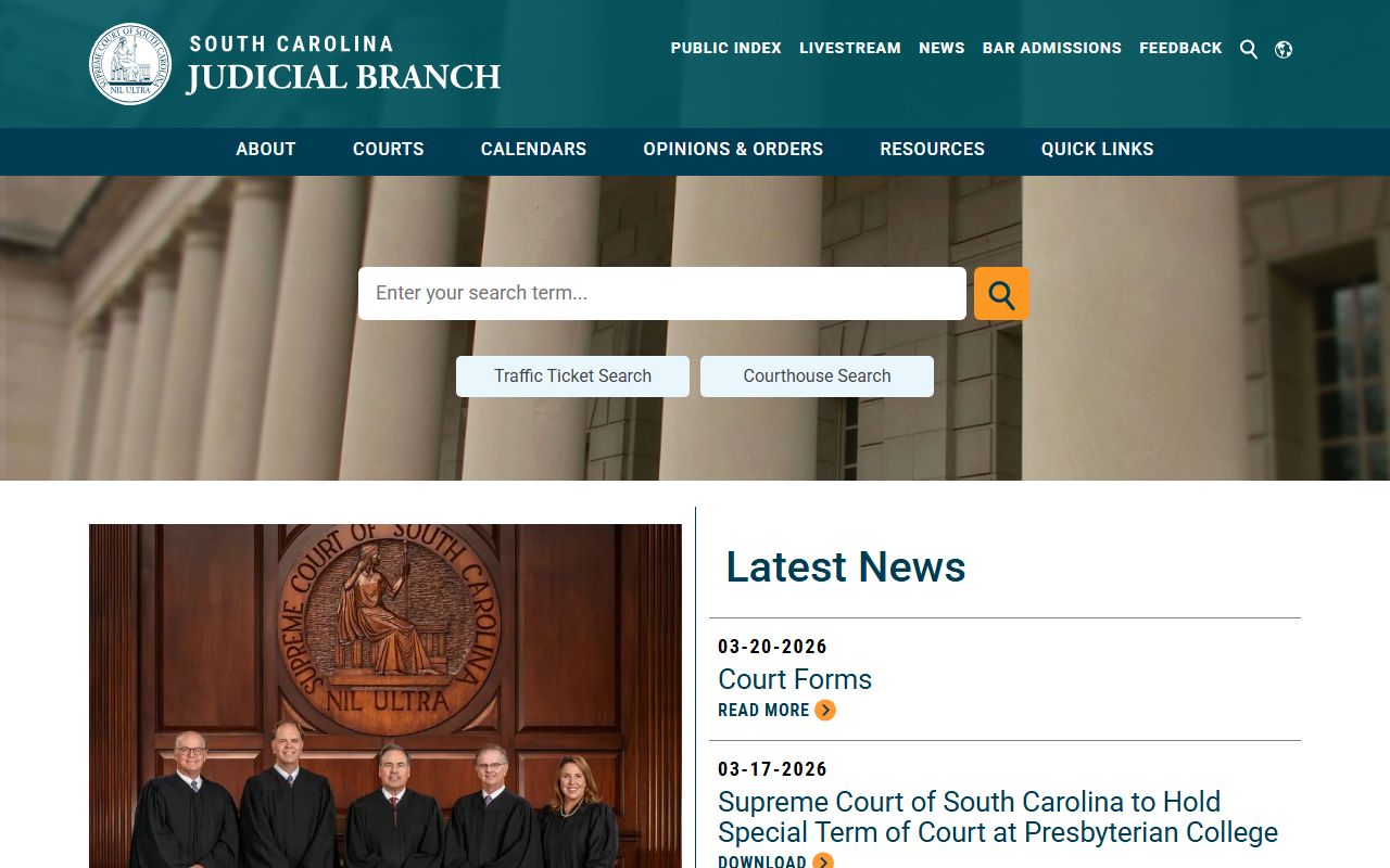South Carolina Judicial Branch public portal for searching felony case records statewide